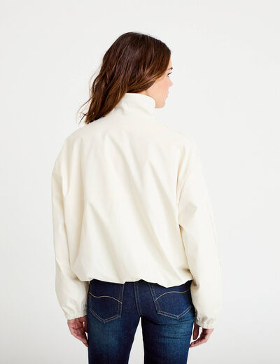 Veste col montant bas resserr&eacute; dentelle ecru femme