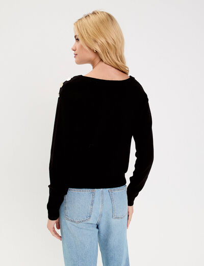 Pull fin col rond manches longues noir femme