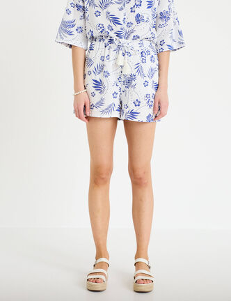 Short pliss&eacute; blanc femme
