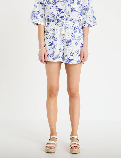 Short pliss&eacute; blanc femme