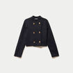 Veste droite cropped effet polaire bleu marine femme