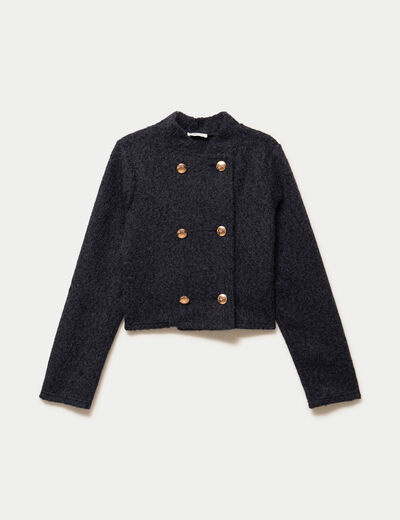 Veste droite cropped effet polaire bleu marine femme