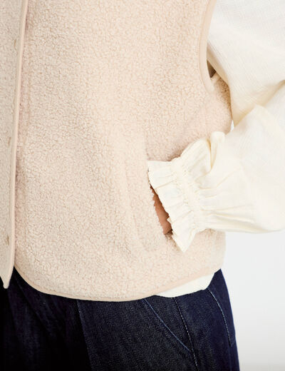 Gilet sans manches effet polaire ecru femme
