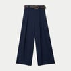 Pantalon large avec ceinture bleu marine femme