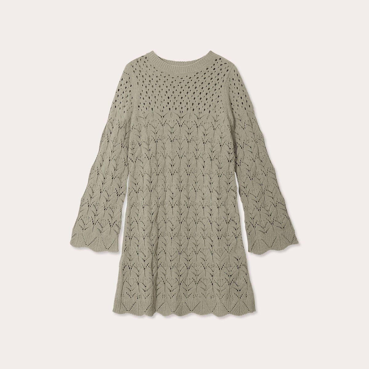 Robe tricot &eacute;vas&eacute;e ajour&eacute;e vert kaki femme