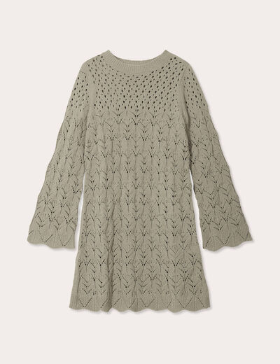 Robe tricot &eacute;vas&eacute;e ajour&eacute;e vert kaki femme