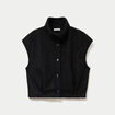 Veste bouclette sans manches col montant noir femme
