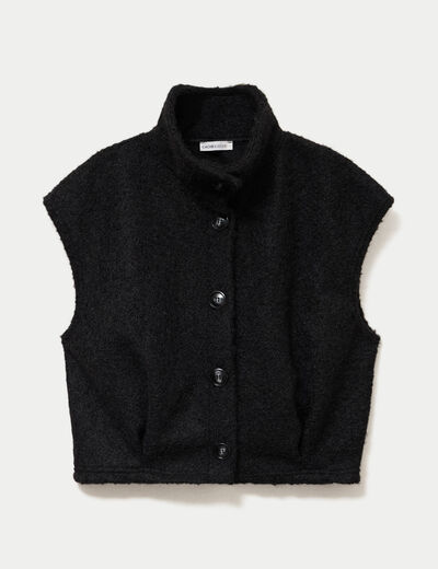 Veste bouclette sans manches col montant noir femme