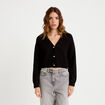 Gilet court ajust&eacute; col v manches longues noir femme