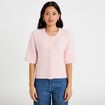 Gilet duveteux manches 3/4 rose clair femme