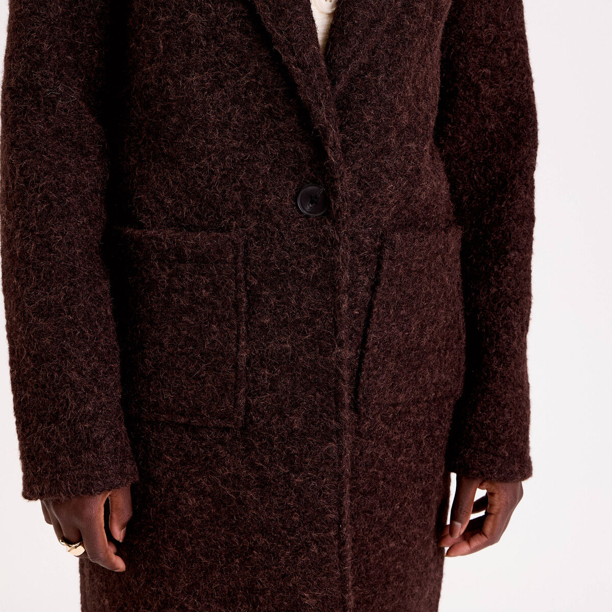 Manteau bouclette marron fonc&eacute; femme