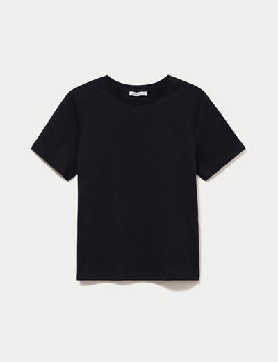 T-shirt col rond manches courtes noir femme