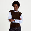 Pull 2-en-1 col chemise manches longues marron fonc&eacute; femme