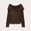 Pull col bardot &agrave; motif manches longues marron femme