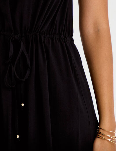 Robe longue &eacute;vas&eacute;e col v sans manches noir femme