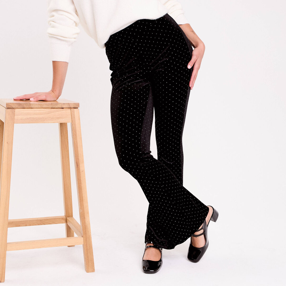 Pantalon bootcut en velours noir femme