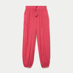 Pantalon large taille haute pliss&eacute; rose framboise femme