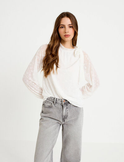 Blouse droite manches longues ecru femme