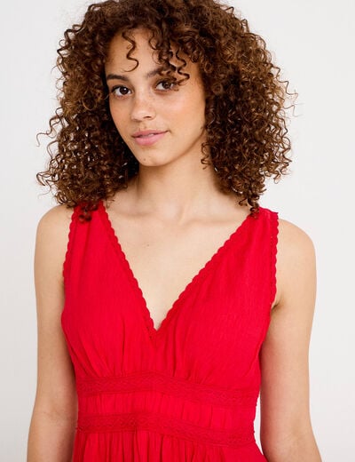 Robe longue &eacute;vas&eacute;e col v sans manches rouge femme