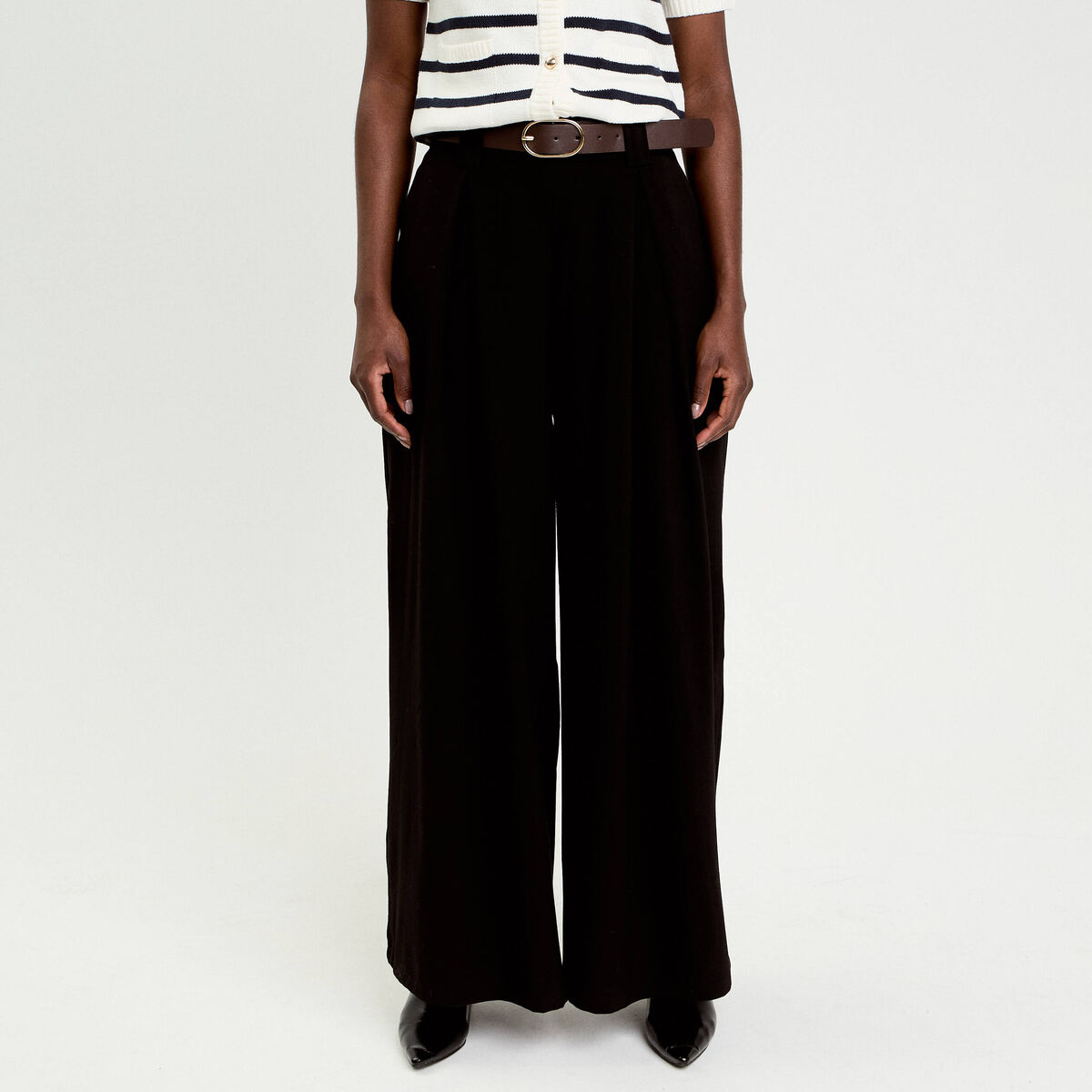 Pantalon large avec ceinture noir femme
