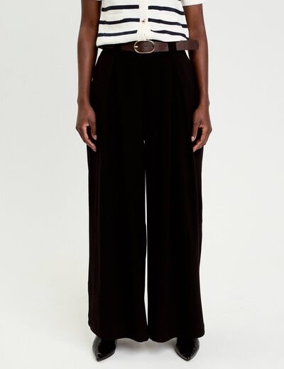 Pantalon large avec ceinture noir femme