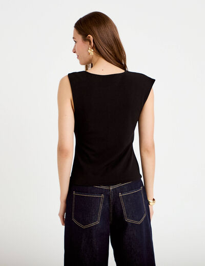 Top asym&eacute;trique d&eacute;tail bijou noir femme