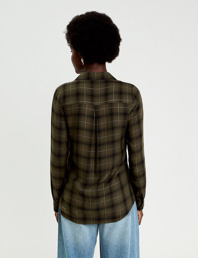 Chemise &agrave; carreaux fils m&eacute;tallis&eacute;s vert menthe femme