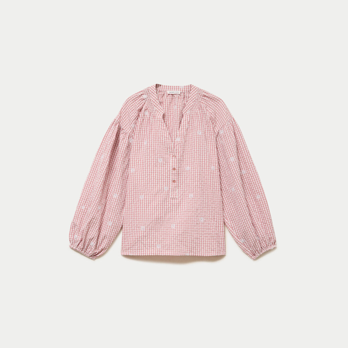 Blouse vichy brod&eacute;e rose femme