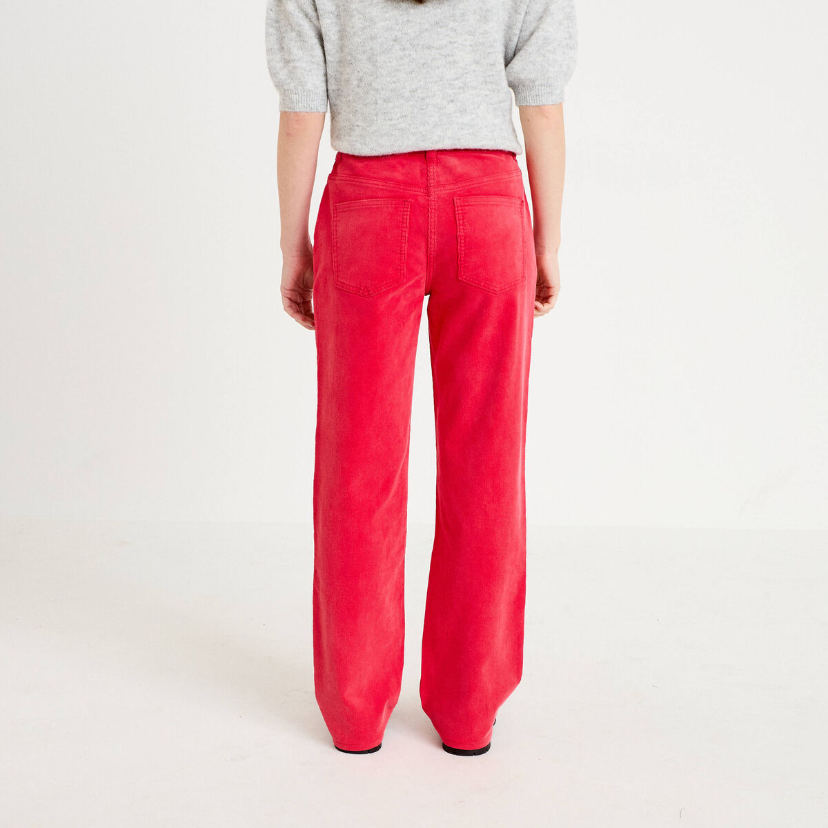 Pantalon droit en velours rouge femme