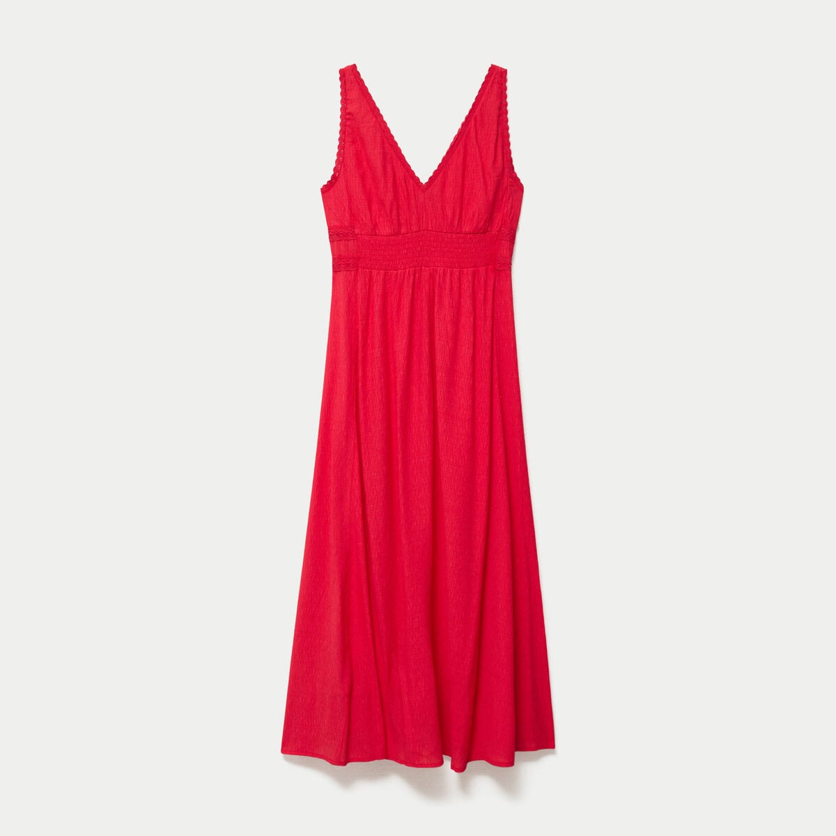 Robe longue &eacute;vas&eacute;e col v sans manches rouge femme