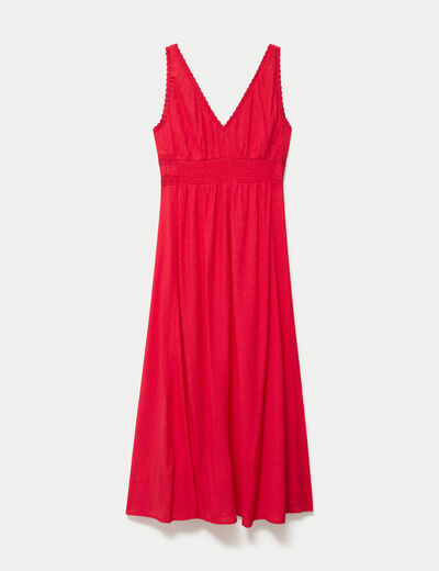 Robe longue &eacute;vas&eacute;e col v sans manches rouge femme