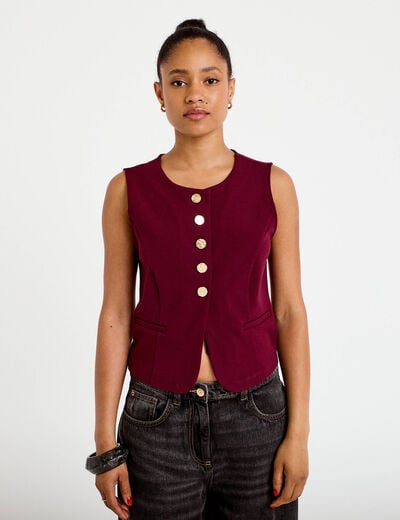 Gilet sans manches col rond bordeaux femme