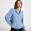 Blouse droite courte broderie bleu femme
