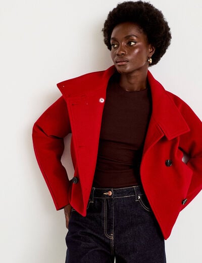 Veste chin&eacute;e col montant manches longues rouge femme