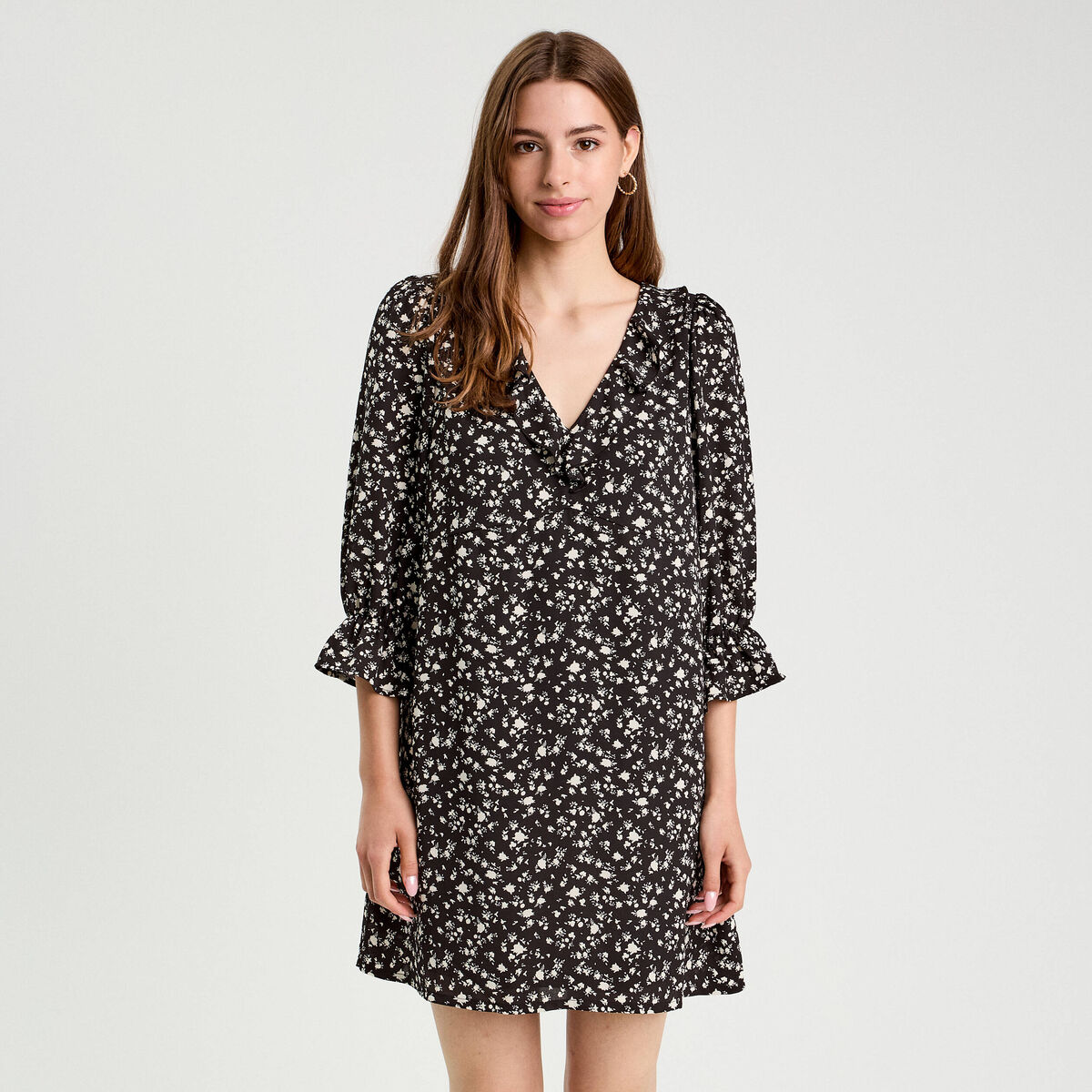 Robe droite manches 3/4 blanc femme