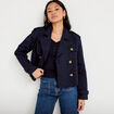 Trench droit court col tailleur bleu marine femme