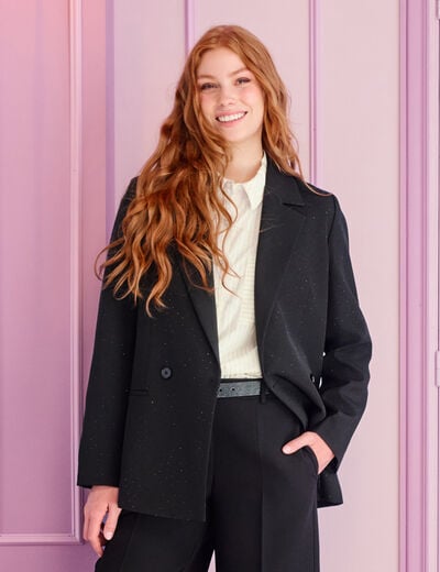 Blazer oversize brillant manches longues noir femme