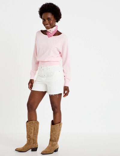 Pull ample manches longues fin rose clair femme