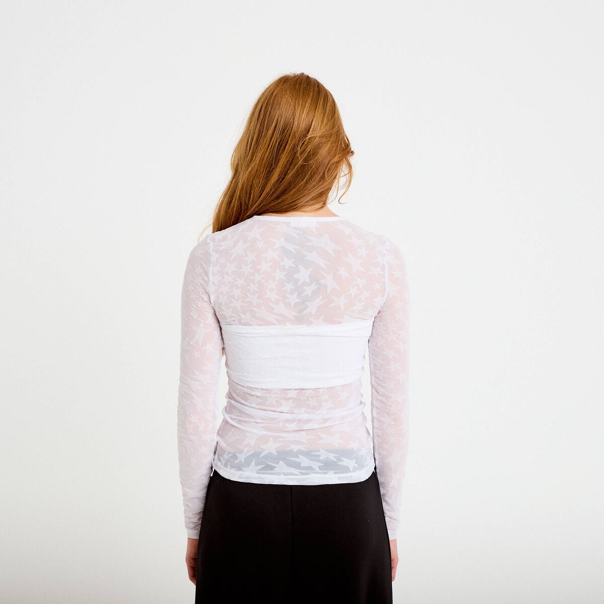 T-shirt ajust&eacute; manches longues blanc femme