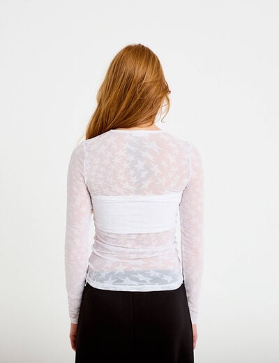 T-shirt ajust&eacute; manches longues blanc femme