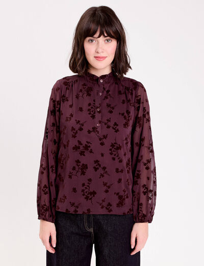 Blouse fluide manches longues marron cognac femme