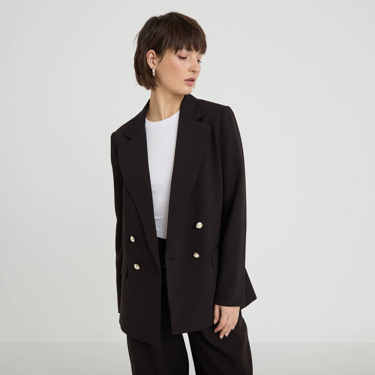 Blazer col tailleur manches longues noir femme
