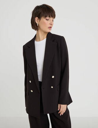 Blazer col tailleur manches longues noir femme