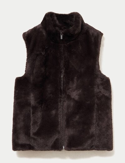 Veste sans manches fermeture zipp&eacute;e marron fonc&eacute; femme