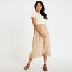 Robe longue &eacute;vas&eacute;e bi-mati&egrave;re brod&eacute;e sable femme