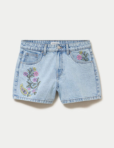 Short en jean avec broderie denim bleach femme