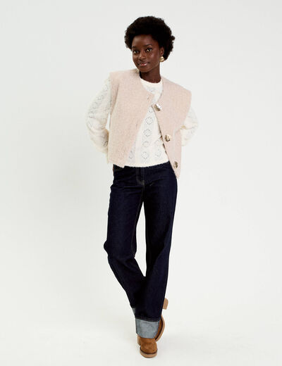Gilet sans manches effet polaire ecru femme