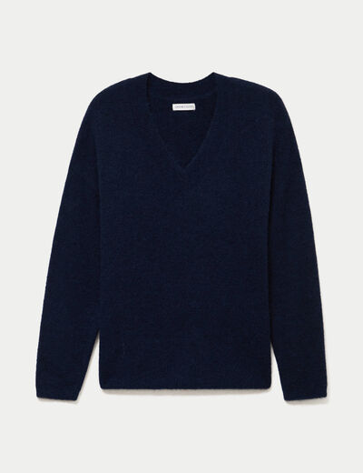 Pull col v manches longues bleu marine femme