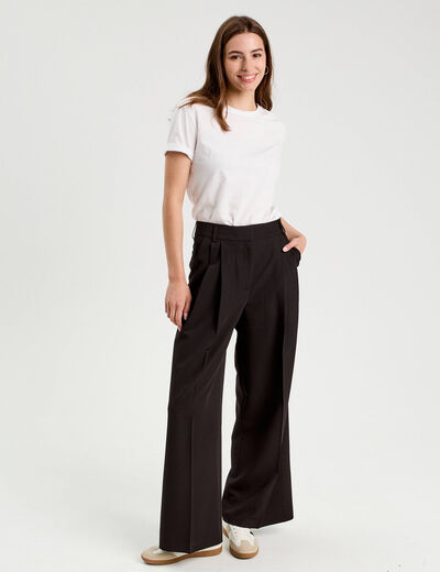 Pantalon large &agrave; pinces noir femme