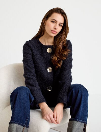 Veste effet polaire bleu marine femme